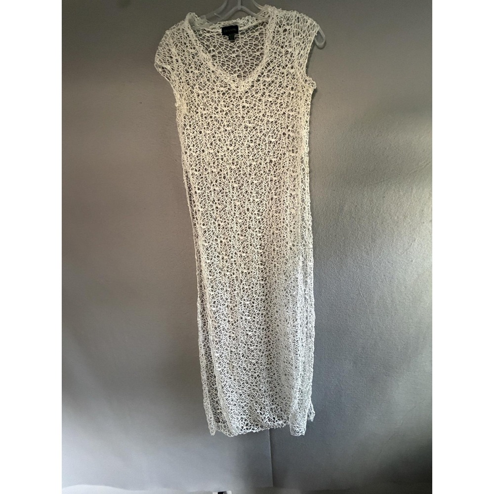 Esti Couture Dress Womens One Size White Crochet Sheer Maxi Beach Cover Up